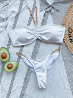 Date dames chaud Sexy blanc noir rayures Bandeau maillot de bain séchage rapide haute plage porter chaîne en métal licou Bikini string ensembles