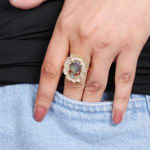 แหวนเงินแท้ทำมือขายส่ง ประดับพลอยลาบราโดไรต์ ฝังแบบหนามเตย ชุบทองคำแฟลช ทันสมัย เหมาะสำหรับงานแต่งงานและงานปาร์ตี้ - Product Image 3