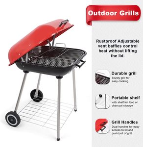 Parrilla de Barbacoa Plegable de 18 Pulgadas con Esmalte Rojo, para 3-5 Personas, Moderna y Lujosa, con Carrito Móvil y Estante de Madera, Fácil de Limpiar, para Patio/Jardín - Product Image 5