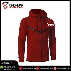 Long-Zippers <b>Red</b>-Color Cotton High Quality OEM Blanked Heavyweight Fleece Custom Logo Oversize Men Women Hoodies Jackets - Product Image 3