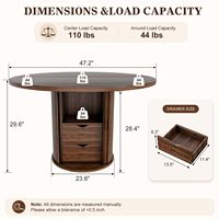 Table à manger ronde en noyer de 47 pouces avec base de rangement intégrée et 2 tiroirs, design à lattes de bois pour cuisine et appartement.