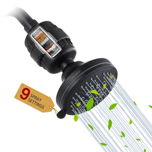 Leelongs Purificateur d'eau de douche personnalisé KDF 55 de luxe à 15 étapes avec filtre anti-chlore et 9 modes, tête de douche noire <span class=keywords><strong>mate</strong></span> - Product Image 1