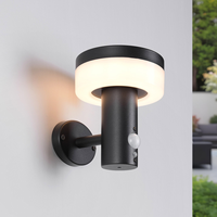 Lampe solaire LED décorative noire en acier inoxydable avec détecteur de mouvement, étanche, rechargeable, à intensité variable, pour mur extérieur