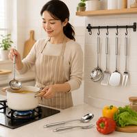 Lot de 6 ustensiles de cuisine en acier inoxydable 201 poli avec boucle de suspension