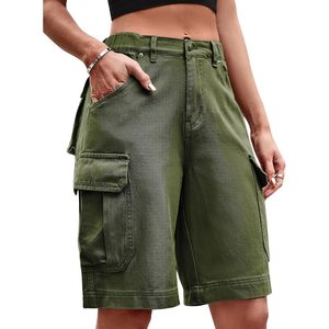 FOXA Women's Elastic Waist Cargo Shorts Multi Pockets Loose Fit Casual Bermuda Shorts - Product Image 1