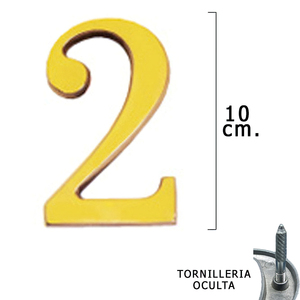 Numero in ottone "2" 10 cm. Viti a scomparsa (confezione blister 1 pezzo) - Product Image 1