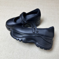 Chaussures Mary Jane à double bride pour femme, plateforme, en cuir noir uni, semelle épaisse, style gothique Lolita, à enfiler, décontractées, OEM ODM
