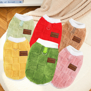 wholesale Autumn Winter Cold Weather Dog Clothes Pet Fleece Jacket Warm Checkered <b>Plush</b> Dog Sweater Vest - Product Image 3