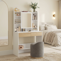 Coiffeuse moderne en bois écologique avec éclairage LED, miroir réglable et rangement intégré, design à panneaux pour chambre à coucher