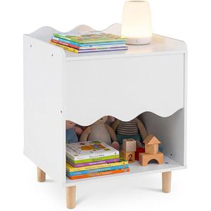 Comodino Moderno e Resistente <span class=keywords><strong>per</strong></span> Bambini, Tavolino Laterale con Bordo Ondulato, Ampio Piano e Ampio Vano Portaoggetti, Tavolino in Legno <span class=keywords><strong>per</strong></span> Camera dei Bambini - Product Image 1