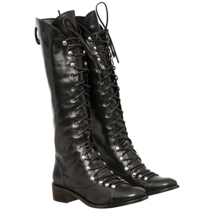 Nuovo design invernale moda vintage look all'ingrosso personalizzato nero gotico <span class=keywords><strong>tacco</strong></span> <span class=keywords><strong>basso</strong></span> con lacci al ginocchio da donna - Product Image 6