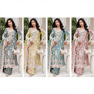 Heavy Embroidery Work Salwar Kameez Indian Pakistani Style Women's Party Wear Wedding Festival Recycled <b>Materials</b> Quick Dry Low - Product Image 1