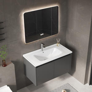 Mueble de baño moderno de estilo minimalista con lavabo integrado, diseño de mueble de tocador montado en la pared. - Product Image 5