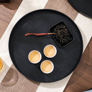Round <b>Tray</b> For Tea And Coffee <b>Serving</b> With Wood Grain Design Customizable Logo Hotel Room Storage <b>Trays</b> - Product Image 2