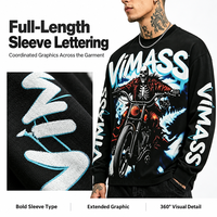 Sweat-shirt imprimé pour homme, motif squelette de moto, col rond, pull décontracté pour la collection streetwear
