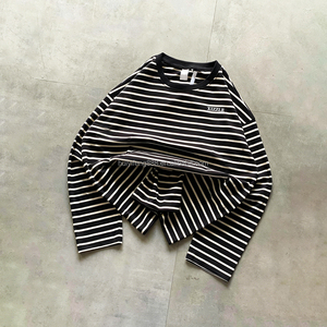 Camiseta personalizada de cuello redondo, estilo oversized, de alta calidad, estilo urbano, 100% algodón, térmica, de manga larga para hombre, a rayas. - Product Image 1