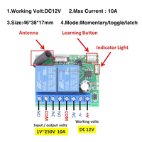 Récepteur RF sans fil 433 MHz / 315 MHz, interrupteur relais, relais DC 12V, module récepteur 2 canaux, code d'apprentissage 1527