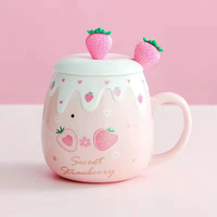 Mug à café en porcelaine fine avec couvercle et cuillère, motif dessin animé mignon, réutilisable, grande capacité, pour la rentrée scolaire et usage domestique, pour femmes