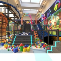 Aire de jeux intérieure futuriste néon pour e-sport, conception personnalisée, trampolines haute capacité, piscines à balles, compétitions amusantes, tendance