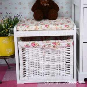 White Rectangular Shoe <b>Stool</b> <b>With</b> <b>Storage</b> Basket Traditional Design For Home Use - Product Image 1