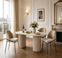 Juego de Mesa de Comedor con Base de Hierro y MDF, Muebles de Comedor para Hogar y Restaurante al por Mayor, Sillas de Comedor Tapizadas en Dos Tonos, Estilo Europeo