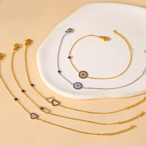 Bracelet empilable BS5015 <span class=keywords><strong>chic</strong></span> en acier inoxydable avec zircon bleu incrusté, breloques cœur et yeux « <span class=keywords><strong>Mama</strong></span> », accessoires quotidiens pour femme - Product Image 4