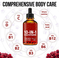 Supplément de multivitamines pour animaux de compagnie 10 en 1 gouttes liquides avec extrait de canneberge pour soutenir la santé des hanches et des articulations pour les animaux de compagnie