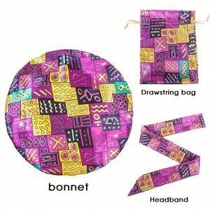 Gorros de satén de seda de doble capa africanos con bolsa para protección del cabello, confort durante toda la noche con scrunchie XL, set de regalo promocional - Product Image 3