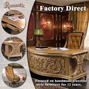Bureau de direction de style <span class=keywords><strong>français</strong></span> de luxe, en noyer doré, avec des détails sculptés, pour villa royale, palais, bureau à domicile - Product Image 2