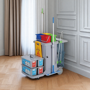 <span class=keywords><strong>Chariot</strong></span> de <span class=keywords><strong>nettoyage</strong></span> multifonctionnel en plastique et aluminium pour l'<span class=keywords><strong>entretien</strong></span> des propriétés commerciales, destiné au personnel <span class=keywords><strong>d</strong></span>'<span class=keywords><strong>entretien</strong></span> hôtelier - Product Image 1
