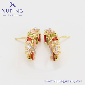 XUPING-pendientes de tuerca de alta gama, cristal colorido, estilo de hoja de 18K de color dorado, al por mayor, A00916725 - Product Image 3