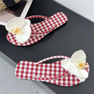 Summer Sweet Girl Flowers Non-Slip TPR Beach <b>Shoes</b> Comfortable Flat Bottom Plaid for Slippers Breathable <b>Soft</b> Lightweight - Product Image 3