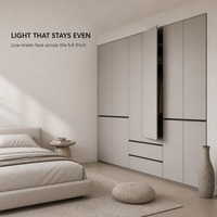 Armoire minimaliste finition taupe mat, poignée noire à rainures, porte à charnières avec 2 tiroirs, dressing moderne pour chambre à coucher, sur mesure