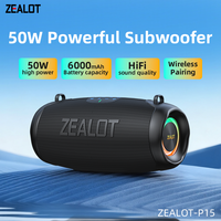 Enceinte portable ZEALOT P15 50W, enceinte sans fil étanche IPX6 avec 2 caissons de basses, lumière RGB, TWS, carte TF/USB/AUX pour l'extérieur