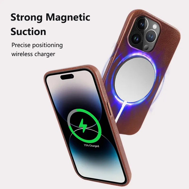 High-End Genuine Leather Phone Case for iPhone 15 Promax 14 13   12 Full Package with Metal Frame for All Models