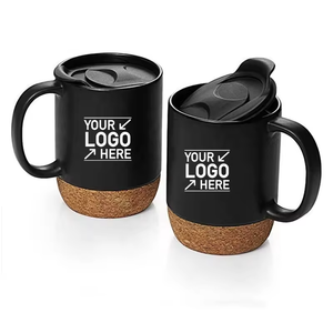 Tasses en porcelaine noires et blanches personnalisées par le fabricant, pour eau, lait, café, mugs en céramique avec base en liège mate - Product Image 3