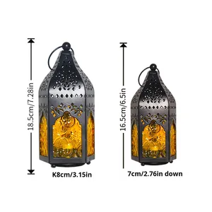 Lampe suspendue cylindrique miniature bohème en fer forgé transfrontalier, verre marocain à projection, porte-bougie artisanal écologique - Product Image 5