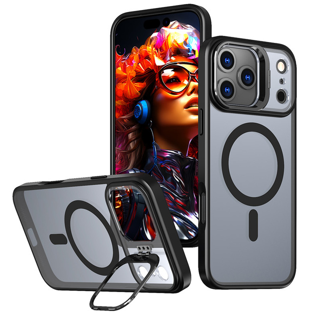 Luxury Phone Case with Metal Camera Frame Holder Magnetic Shockproof Clear Back Lens Protection Stand for iPhone 17 16 Pro Max
