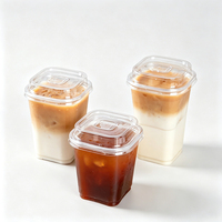 Gobelet carré en PET transparent écologique, jetable, avec couvercle, pour boissons froides, thé au lait, café, thé au citron, gobelet en plastique, vente en gros