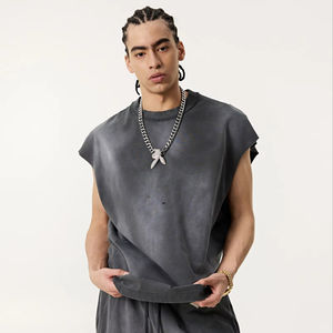 Customized <b>Loose</b>-<b>Fitting</b> Cotton O-Neck Anti-Wrinkle Breathable Vintage American-Style Hip Hop Knitted <b>Vest</b> Tank <b>Top</b> TEE - Product Image 1