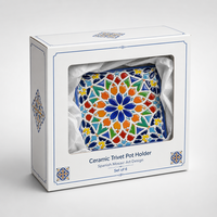 Sous-plat en céramique 3D personnalisé avec feuille d'or et support en bambou 14x22cm, mosaïque Talavera, lot de 6, vente en gros, cadeau OEM