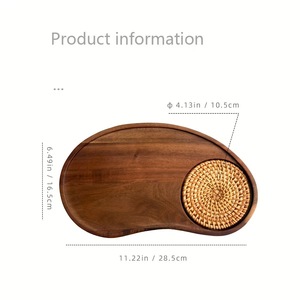 Solid Wood Serving <b>Tray</b> With Woven Insert Multifunctional For Coffee Tea <b>Snacks</b> Breakfast Dessert Use - Product Image 3