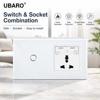 UBARO Temperli Cam Dokunmatik 1'li Duvar Anahtarı Evrensel Çoklu Priz Soketi Çift USB Şarj Portu 5V 2100mA Duvar Prizi