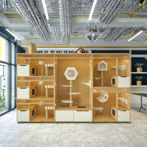 Moderne Luxe Cat Hotel Kooi Effen Patroon Houten Gehard Glazen Deur Knoopsluiting Voor Dierenwinkels En Veterinair Gebruik Binnenshuis - Product Image 2