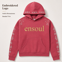 Sweat-shirts à capuche streetwear personnalisés OEM, tissu épais, logo brodé, strass, perles, manches raglan, production en gros