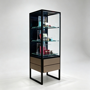 Exhibidor de Perfumes con Cajones de Almacenamiento, Vitrina de Metal y Vidrio de Pie para Productos de Cuidado de la Piel de Lujo en Tiendas Minoristas - Product Image 1