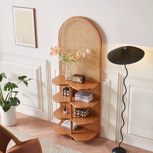 Étagère d'angle en rotin en bois massif contre le coin des étagères de rangement au sol Armoire latérale d'affichage de pare-vent en bois japonais - Product Image 6