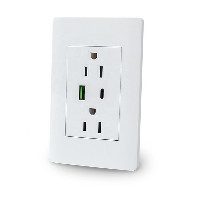 Mezeen Electrical PC Panel Wall Mounted Outlet USB With Type a Type C USB Wall Electric Socket 3.1A 5V