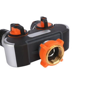 Distributeur d'eau à double robinet en laiton avec raccord fileté 16 mm, connecteur de tuyau d'arrosage avec embout pour usage extérieur - Product Image 1