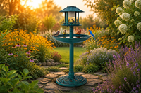 Lanterne solaire de nuit pour bain d'oiseaux en résine verdigris, avec piédestal, pour extérieur, éco-responsable, résistante à la rouille, décoration de jardin